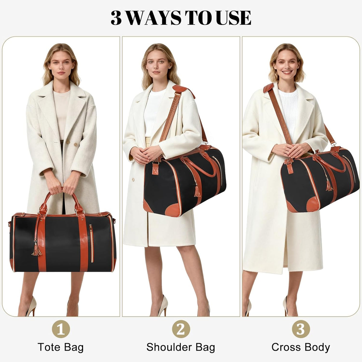 Garment Bags for Travel, Convertible Carry On Garment Duffle Bag for Men & Women with Shoe Pouch & Shoulder Strap, PU Leather, 2 in 1 Hanging Suitcase Suit Bag, Beige