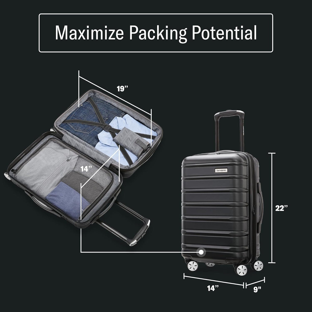 Omni 2 International Carry-On Luggage with 360° Spinner Wheels - Scratch Resistant Hardshell - TSA, Airline-Approved - Expandable Polycarbonate Shell for Lightweight Travel - Rose Gold
