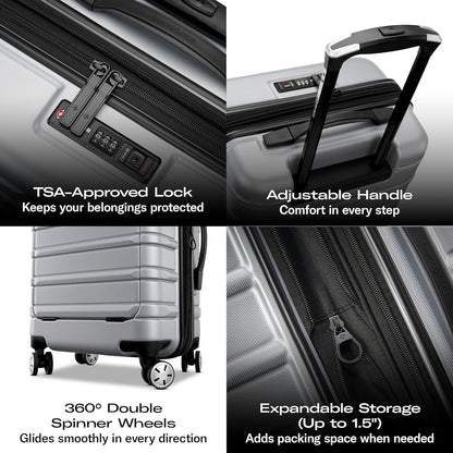 Omni 2 International Carry-On Luggage with 360° Spinner Wheels - Scratch Resistant Hardshell - TSA, Airline-Approved - Expandable Polycarbonate Shell for Lightweight Travel - Rose Gold