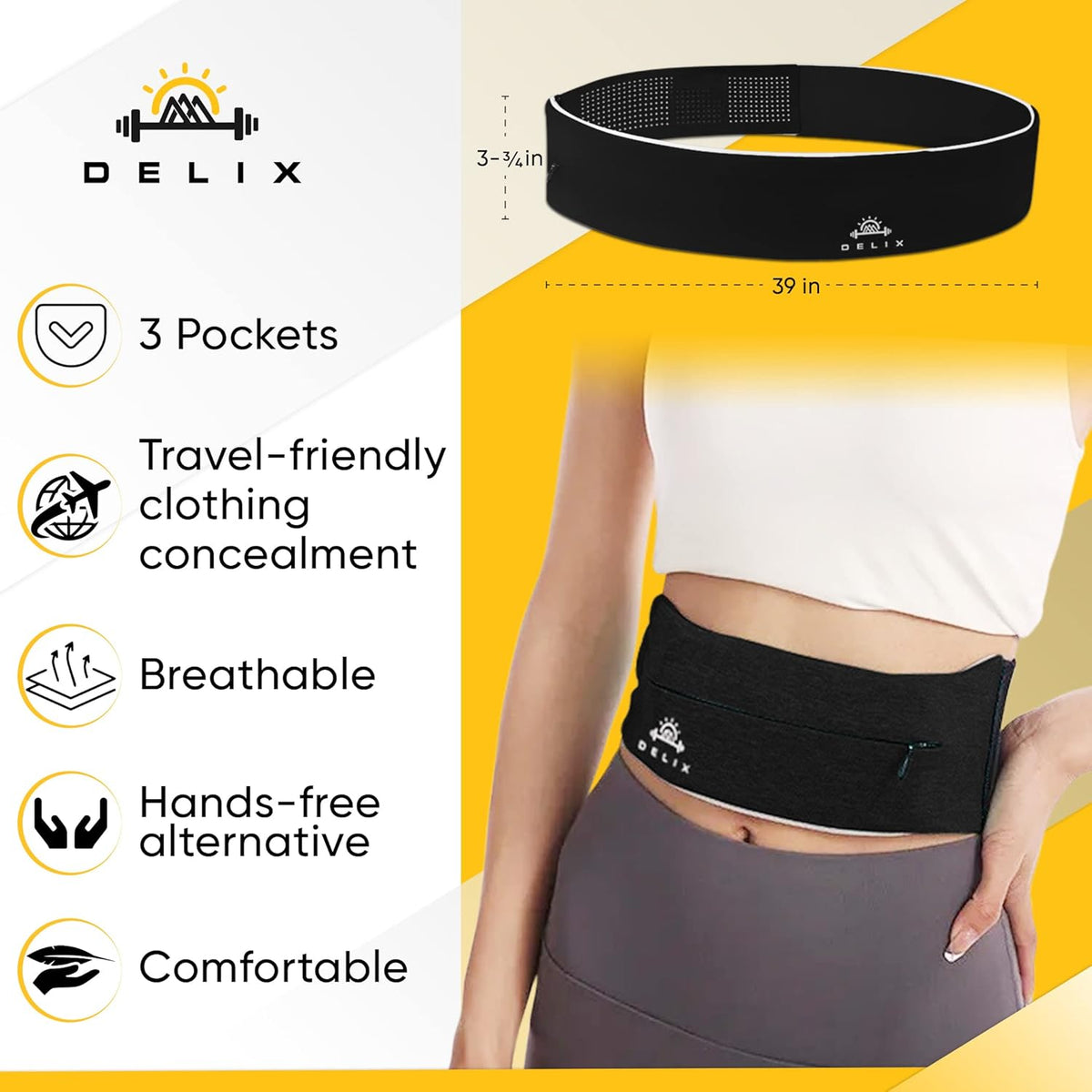 Adjustable 3 Pocket Lightweight Running Belt with Zipper for Women and Men from 24" to 38" Waist for Cell Phone, Money | Anti-Theft Travel Waist Bag