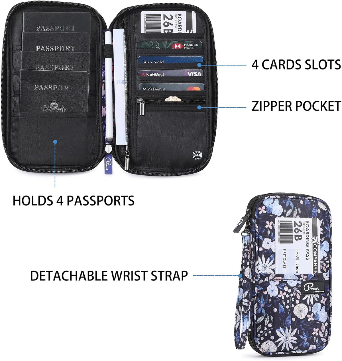 RFID Travel Passport Wallet, Family Passport Holder, Trip Document Organizer P.Travel Series