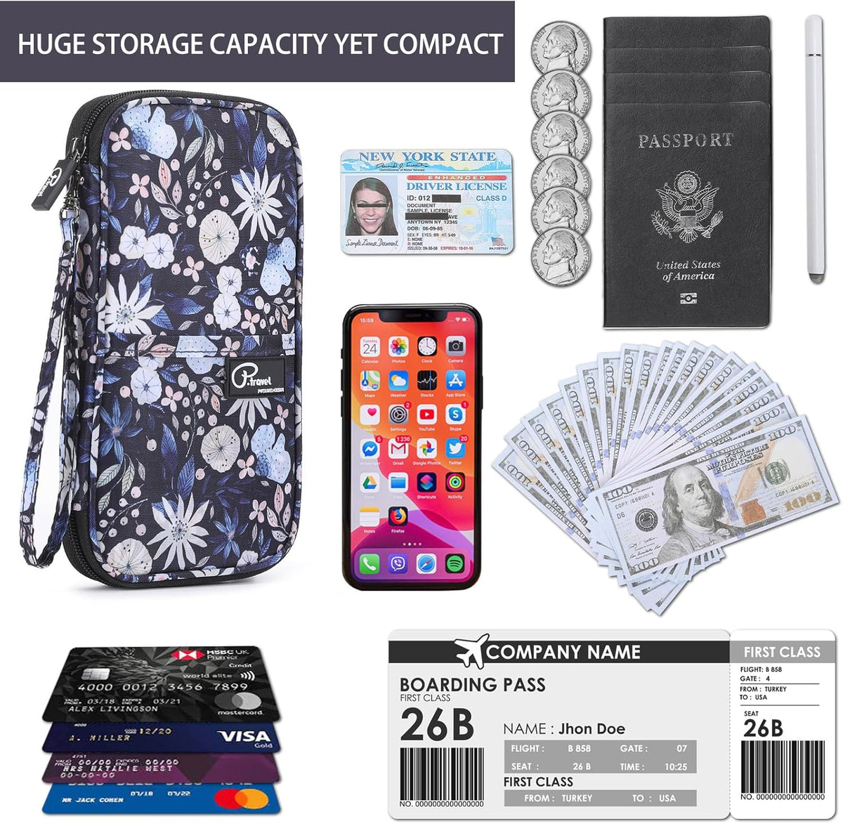RFID Travel Passport Wallet, Family Passport Holder, Trip Document Organizer P.Travel Series