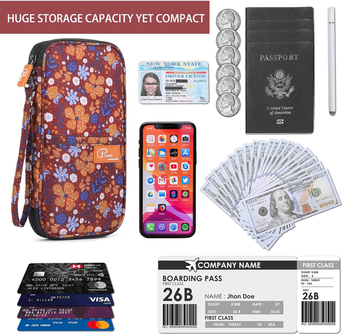 RFID Travel Passport Wallet, Family Passport Holder, Trip Document Organizer P.Travel Series