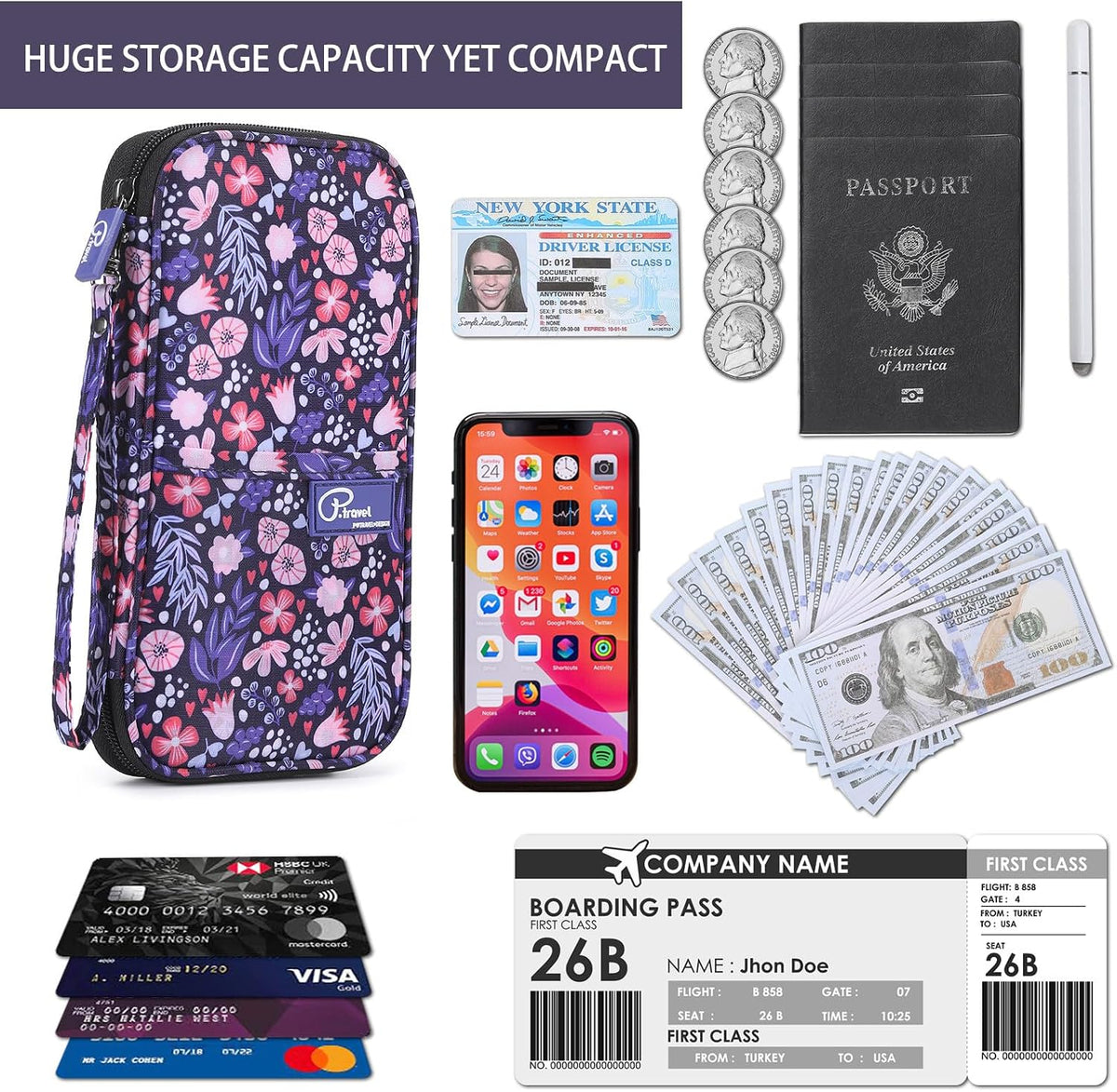 RFID Travel Passport Wallet, Family Passport Holder, Trip Document Organizer P.Travel Series