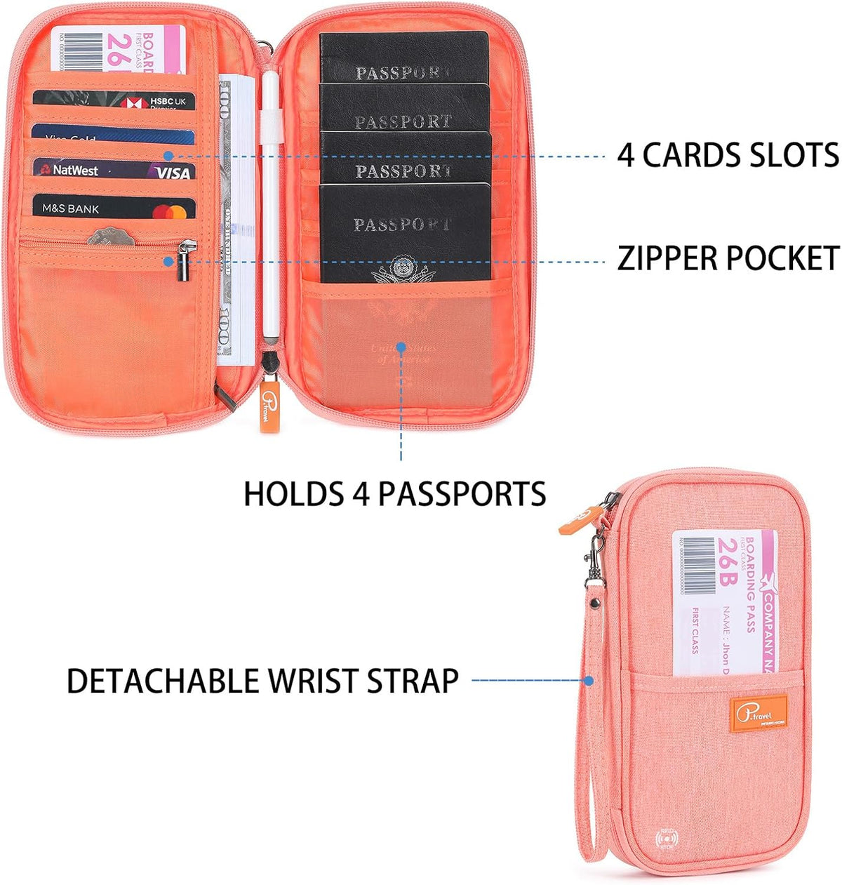 RFID Travel Passport Wallet, Family Passport Holder, Trip Document Organizer P.Travel Series