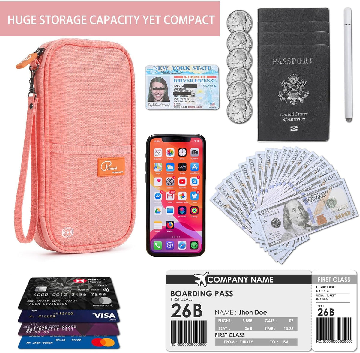 RFID Travel Passport Wallet, Family Passport Holder, Trip Document Organizer P.Travel Series