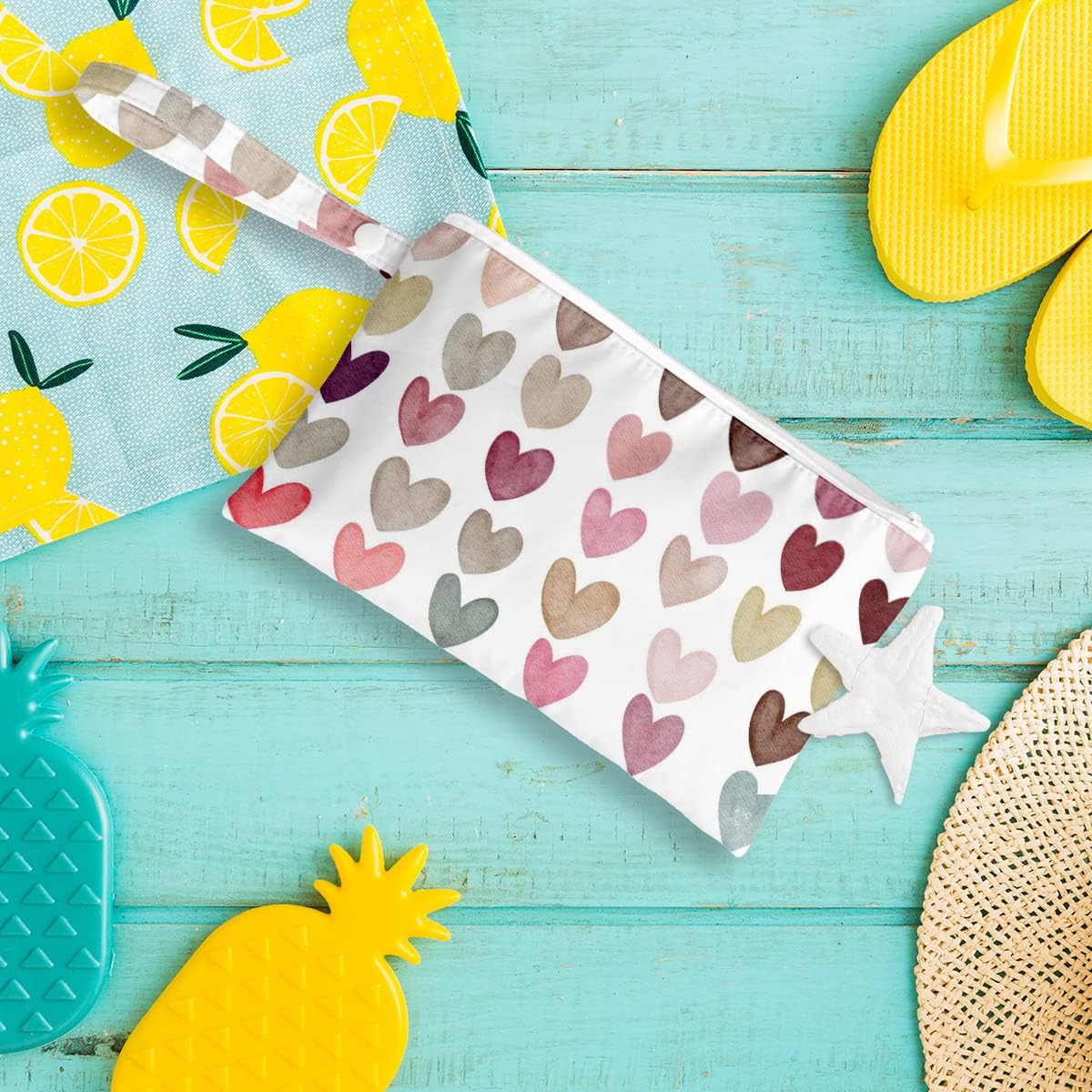 Wet Bag, Wet Dry Bag, Wet Bag for Swimsuit, Travel, Beach, Pool, Diapers, Dirty Yoga Gym Clothes, Toiletries, Makeup Bag, Waterproof Reusable Cute Beach Bag Bee Flower Decor, 2 Pcs Set.