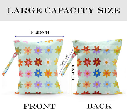 Wet Bag, Wet Dry Bag, Wet Bag for Swimsuit, Travel, Beach, Pool, Diapers, Dirty Yoga Gym Clothes, Toiletries, Makeup Bag, Waterproof Reusable Cute Beach Bag Bee Flower Decor, 2 Pcs Set.