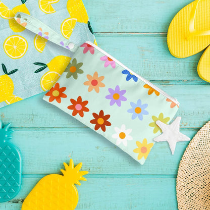 Wet Bag, Wet Dry Bag, Wet Bag for Swimsuit, Travel, Beach, Pool, Diapers, Dirty Yoga Gym Clothes, Toiletries, Makeup Bag, Waterproof Reusable Cute Beach Bag Bee Flower Decor, 2 Pcs Set.