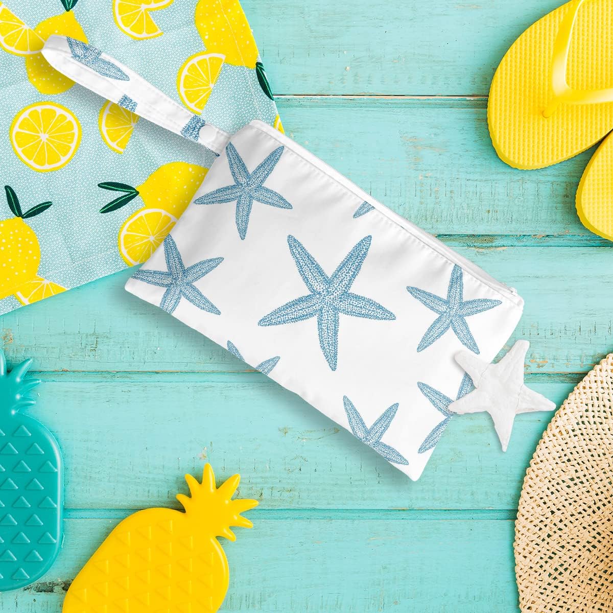 Wet Bag, Wet Dry Bag, Wet Bag for Swimsuit, Travel, Beach, Pool, Diapers, Dirty Yoga Gym Clothes, Toiletries, Makeup Bag, Waterproof Reusable Cute Beach Bag Bee Flower Decor, 2 Pcs Set.