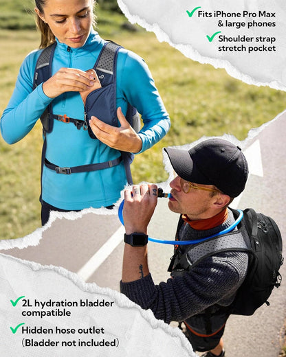 Small Lightweight Hiking Backpack: 20L Outdoor Daypack with Phone Pocket, Hydration Compatible, Breathable Backpanel, Multi-Compartment for Camping Trekking Travel Women Men