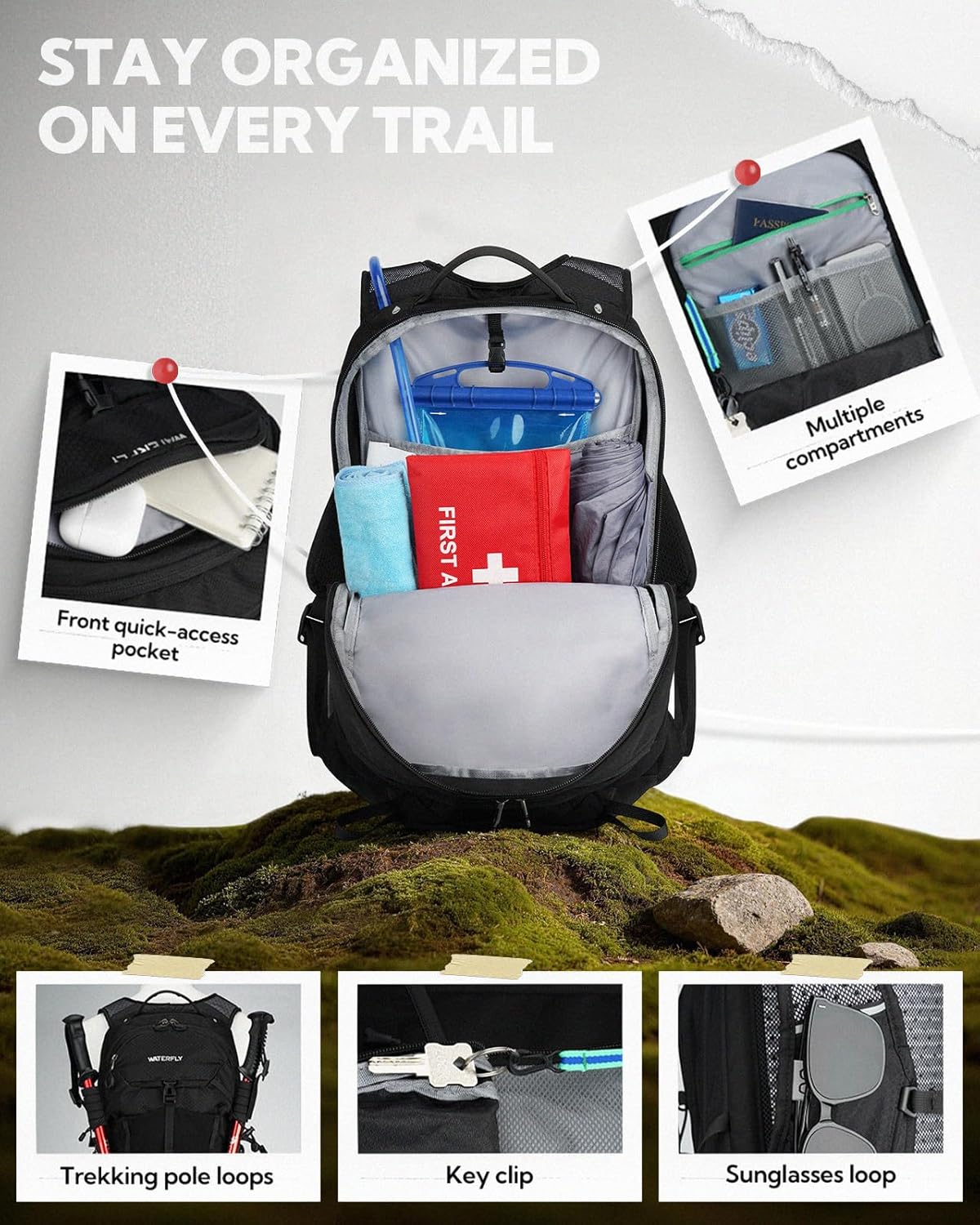 Small Lightweight Hiking Backpack: 20L Outdoor Daypack with Phone Pocket, Hydration Compatible, Breathable Backpanel, Multi-Compartment for Camping Trekking Travel Women Men