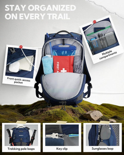 Small Lightweight Hiking Backpack: 20L Outdoor Daypack with Phone Pocket, Hydration Compatible, Breathable Backpanel, Multi-Compartment for Camping Trekking Travel Women Men