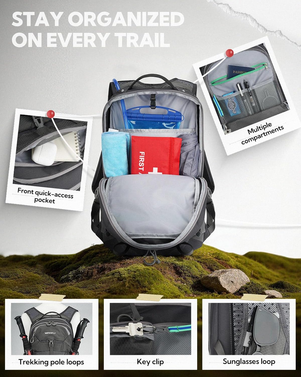 Small Lightweight Hiking Backpack: 20L Outdoor Daypack with Phone Pocket, Hydration Compatible, Breathable Backpanel, Multi-Compartment for Camping Trekking Travel Women Men