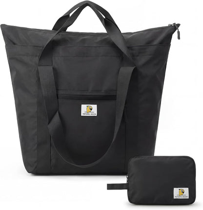 Foldable Travel Bag, 26L Duffle Bag for Travel, Expandable Second Carry-On Bag for Travel & Shopping, Water-Resistant Personal Item Bag, Black