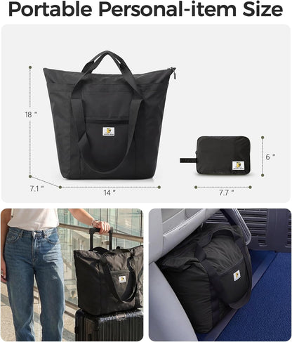 Foldable Travel Bag, 26L Duffle Bag for Travel, Expandable Second Carry-On Bag for Travel & Shopping, Water-Resistant Personal Item Bag, Black