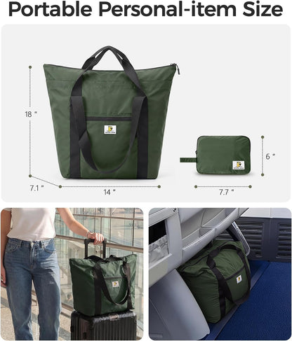 Foldable Travel Bag, 26L Duffle Bag for Travel, Expandable Second Carry-On Bag for Travel & Shopping, Water-Resistant Personal Item Bag, Black
