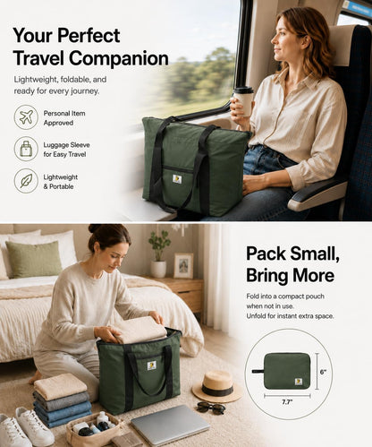 Foldable Travel Bag, 26L Duffle Bag for Travel, Expandable Second Carry-On Bag for Travel & Shopping, Water-Resistant Personal Item Bag, Black