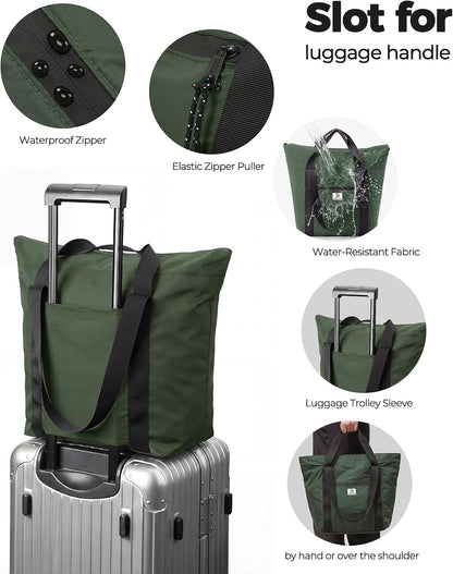 Foldable Travel Bag, 26L Duffle Bag for Travel, Expandable Second Carry-On Bag for Travel & Shopping, Water-Resistant Personal Item Bag, Black