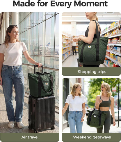 Foldable Travel Bag, 26L Duffle Bag for Travel, Expandable Second Carry-On Bag for Travel & Shopping, Water-Resistant Personal Item Bag, Black