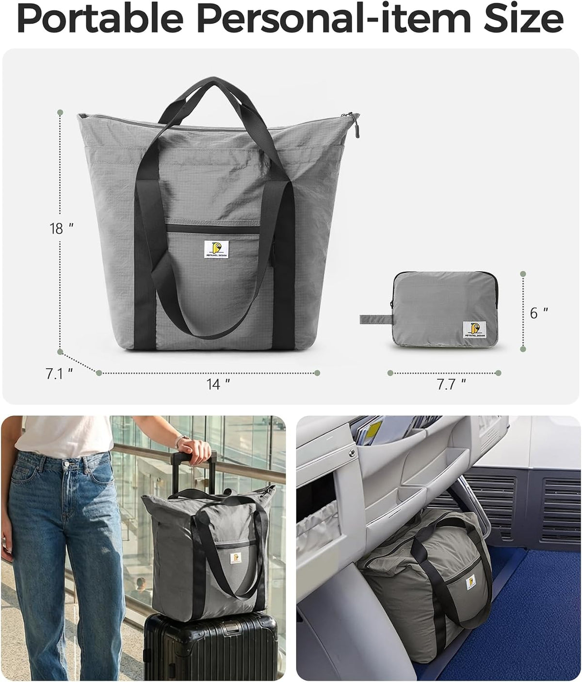 Foldable Travel Bag, 26L Duffle Bag for Travel, Expandable Second Carry-On Bag for Travel & Shopping, Water-Resistant Personal Item Bag, Black