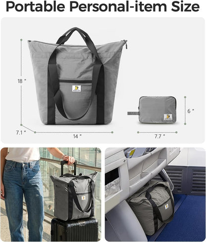 Foldable Travel Bag, 26L Duffle Bag for Travel, Expandable Second Carry-On Bag for Travel & Shopping, Water-Resistant Personal Item Bag, Black
