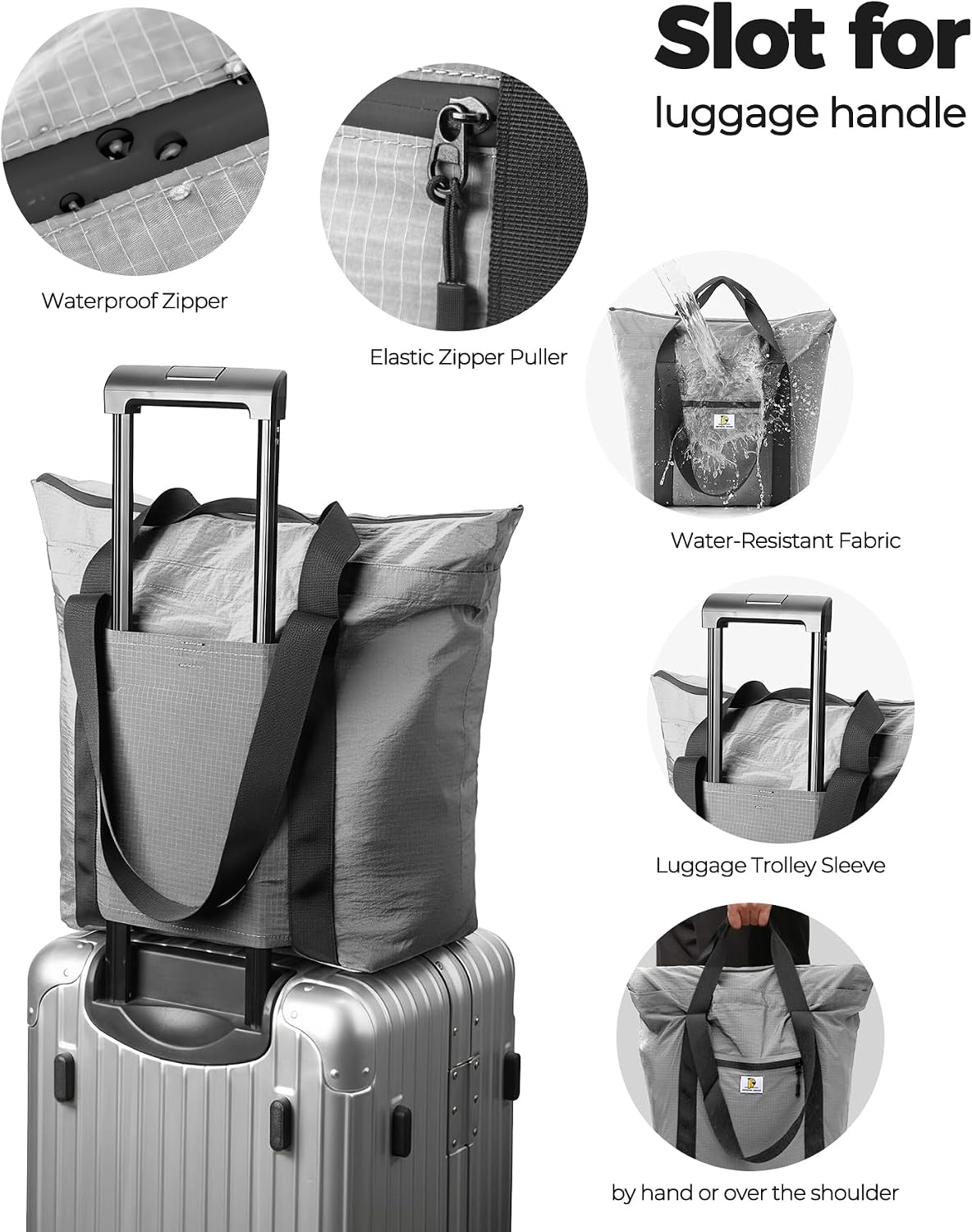 Foldable Travel Bag, 26L Duffle Bag for Travel, Expandable Second Carry-On Bag for Travel & Shopping, Water-Resistant Personal Item Bag, Black