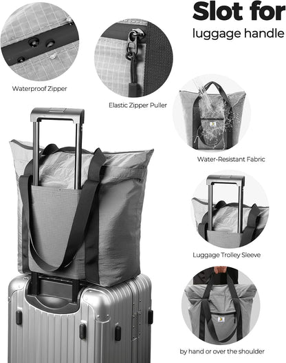 Foldable Travel Bag, 26L Duffle Bag for Travel, Expandable Second Carry-On Bag for Travel & Shopping, Water-Resistant Personal Item Bag, Black