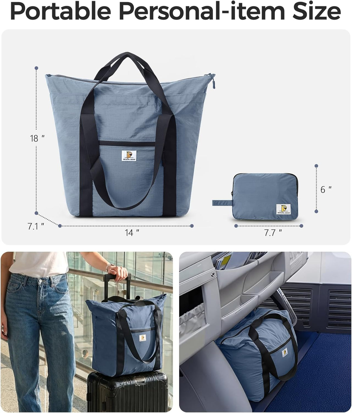 Foldable Travel Bag, 26L Duffle Bag for Travel, Expandable Second Carry-On Bag for Travel & Shopping, Water-Resistant Personal Item Bag, Black