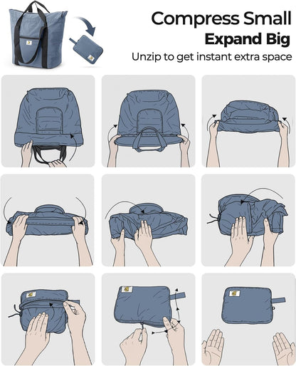 Foldable Travel Bag, 26L Duffle Bag for Travel, Expandable Second Carry-On Bag for Travel & Shopping, Water-Resistant Personal Item Bag, Black