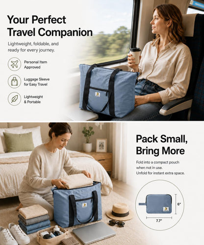 Foldable Travel Bag, 26L Duffle Bag for Travel, Expandable Second Carry-On Bag for Travel & Shopping, Water-Resistant Personal Item Bag, Black
