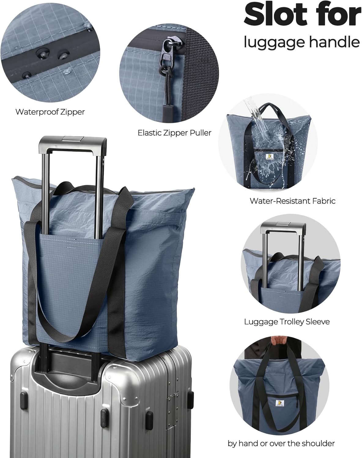 Foldable Travel Bag, 26L Duffle Bag for Travel, Expandable Second Carry-On Bag for Travel & Shopping, Water-Resistant Personal Item Bag, Black