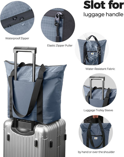 Foldable Travel Bag, 26L Duffle Bag for Travel, Expandable Second Carry-On Bag for Travel & Shopping, Water-Resistant Personal Item Bag, Black