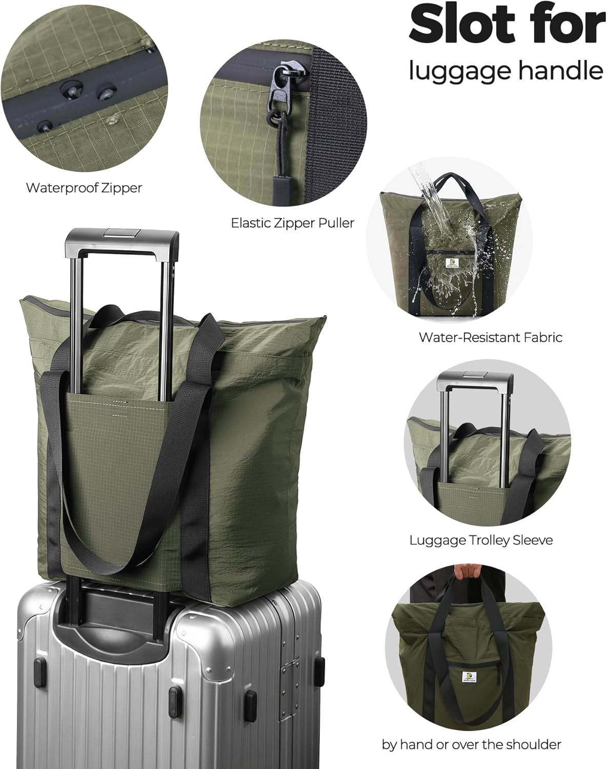 Foldable Travel Bag, 26L Duffle Bag for Travel, Expandable Second Carry-On Bag for Travel & Shopping, Water-Resistant Personal Item Bag, Black