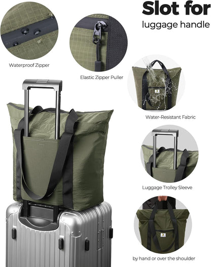Foldable Travel Bag, 26L Duffle Bag for Travel, Expandable Second Carry-On Bag for Travel & Shopping, Water-Resistant Personal Item Bag, Black