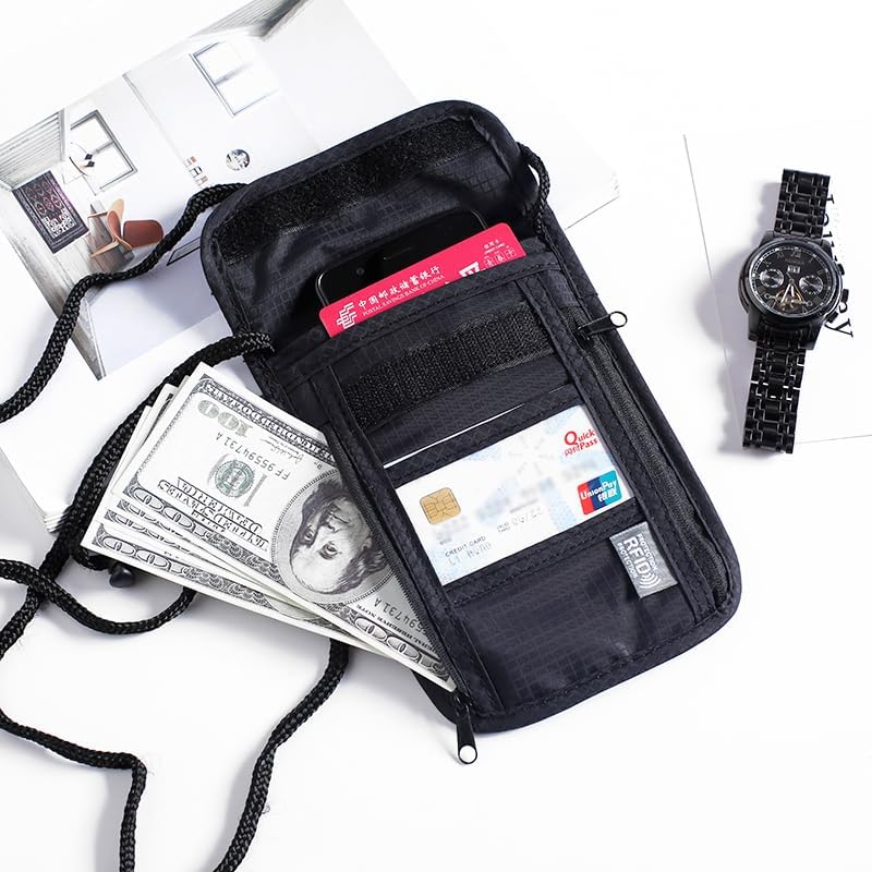 Travel Neck Wallet, RFID Blocking Waterproof Passport Pouch ﻿ | RFID Blocking Waterproof Nylon Travel Neck Wallet Lightweight Hidden Security Passport Money Pouch with Adjustable Strap