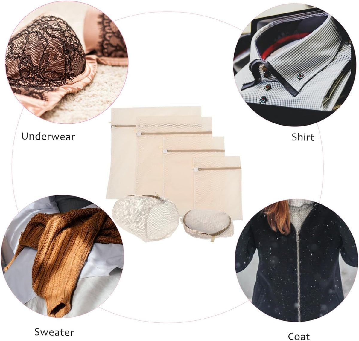 6pcs Mesh Laundry Bags with Zipper for Delicate Clothes Washing Clothing Organizer for Underwear Socks Gloves Protective Washing Machine Bags for Travel and Home Use