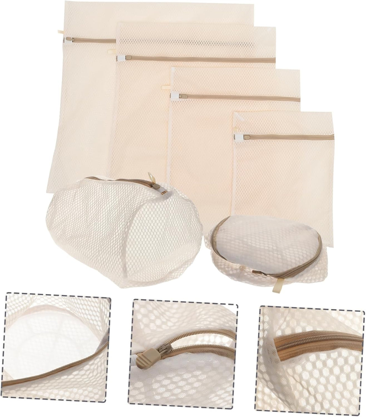 6pcs Mesh Laundry Bags with Zipper for Delicate Clothes Washing Clothing Organizer for Underwear Socks Gloves Protective Washing Machine Bags for Travel and Home Use