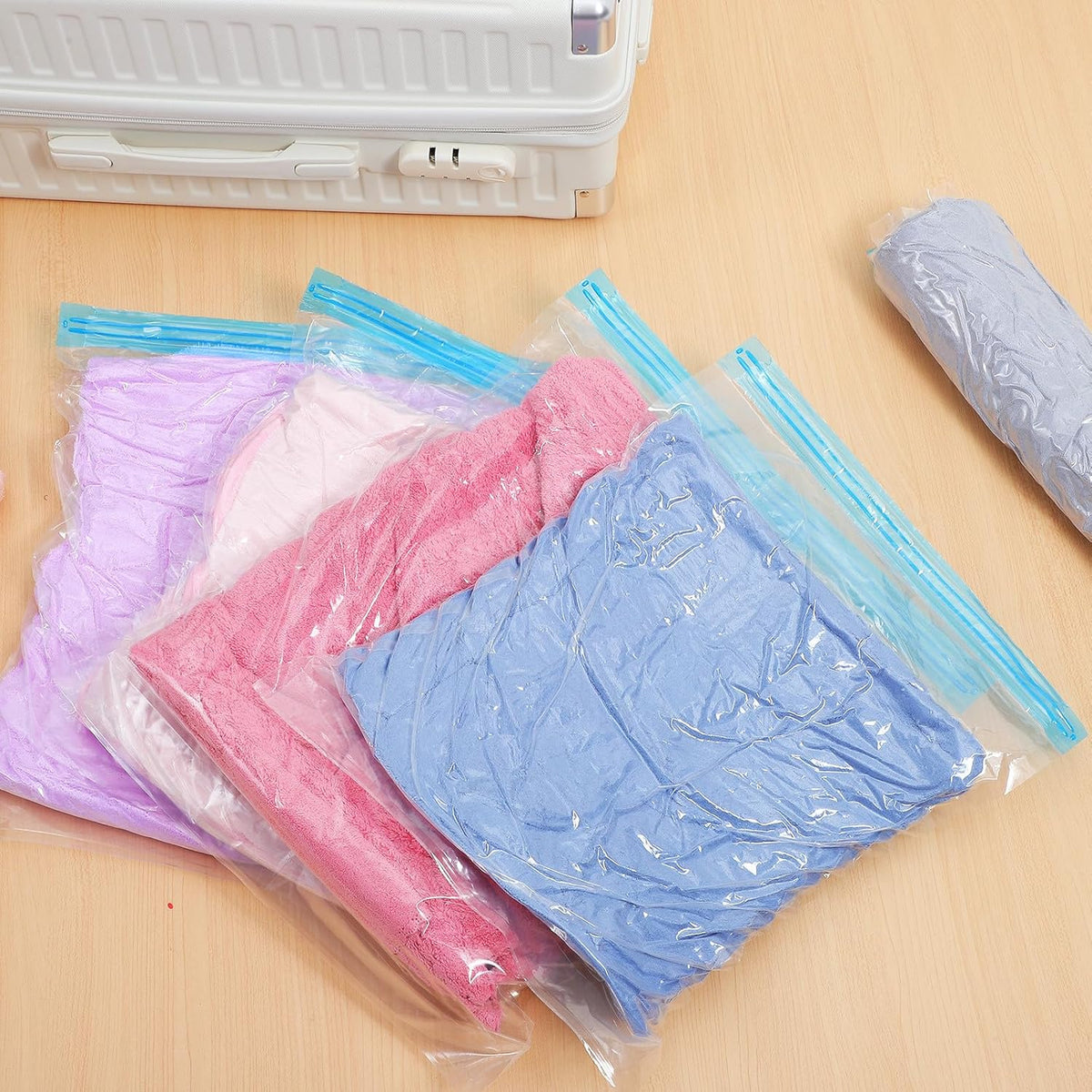 12 Pcs Travel Compression Vacuum Storage Bags Roll-up Seal Space Saver Bags for Clothing Luggage Portable Hand Roll Compression Packing Organizer