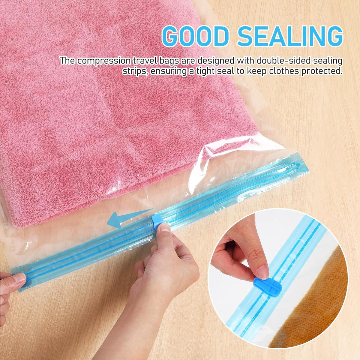 12 Pcs Travel Compression Vacuum Storage Bags Roll-up Seal Space Saver Bags for Clothing Luggage Portable Hand Roll Compression Packing Organizer