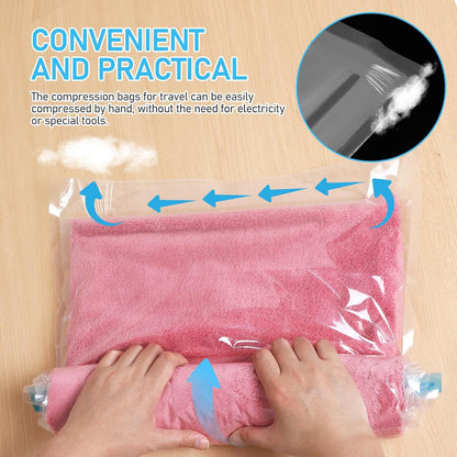 12 Pcs Travel Compression Vacuum Storage Bags Roll-up Seal Space Saver Bags for Clothing Luggage Portable Hand Roll Compression Packing Organizer