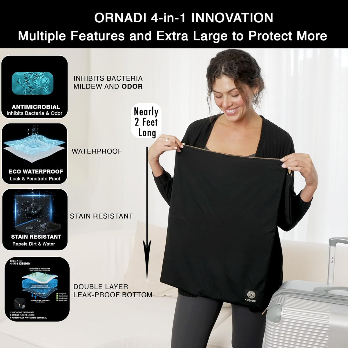 X Large Waterproof Antimicrobial Travel Wet Dry Laundry Bag Inhibits Bacteria & Odor from Swimsuits & Towels, Sweaty Gym Shoes, Dirty Clothes Protects Luggage Made in USA 17 x 23.5”