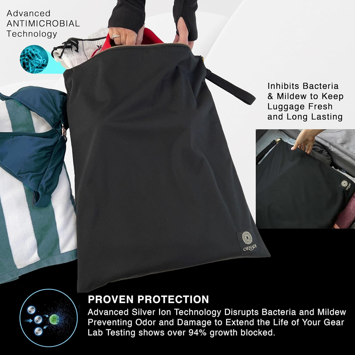 X Large Waterproof Antimicrobial Travel Wet Dry Laundry Bag Inhibits Bacteria & Odor from Swimsuits & Towels, Sweaty Gym Shoes, Dirty Clothes Protects Luggage Made in USA 17 x 23.5”