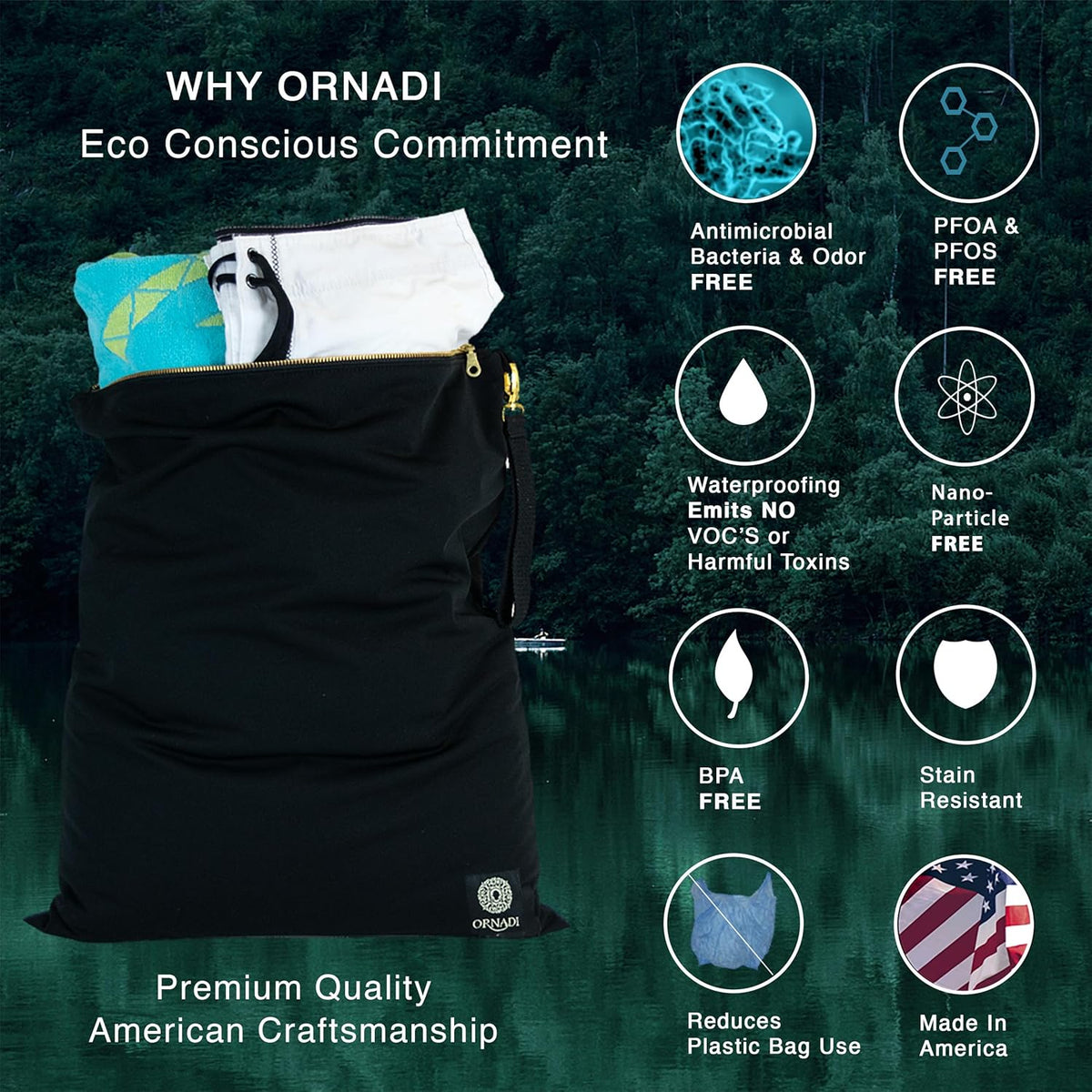 X Large Waterproof Antimicrobial Travel Wet Dry Laundry Bag Inhibits Bacteria & Odor from Swimsuits & Towels, Sweaty Gym Shoes, Dirty Clothes Protects Luggage Made in USA 17 x 23.5”