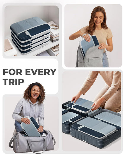 Percover Compression Packing Cubes for Travel, 4-Piece Structured Compression Organizer Set with Label Pockets for Carry-On & Checked Luggage, Navy Blue