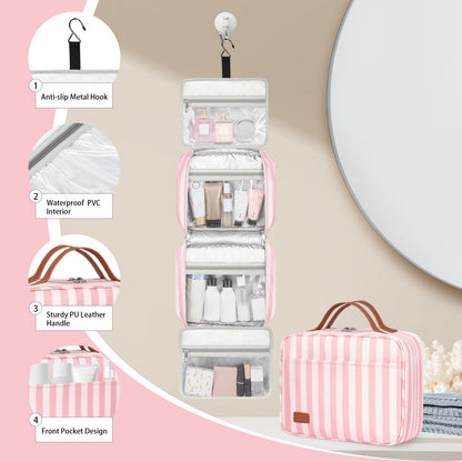 Hanging Travel Toiletry Bag,Large Capacity Cosmetic Travel Toiletry Organizer for Women with 4 Compartments & 1 Sturdy Hook,Perfect for Travel/Daily Use/Christmas