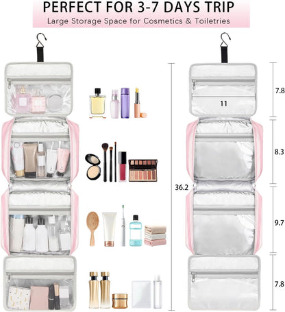 Hanging Travel Toiletry Bag,Large Capacity Cosmetic Travel Toiletry Organizer for Women with 4 Compartments & 1 Sturdy Hook,Perfect for Travel/Daily Use/Christmas