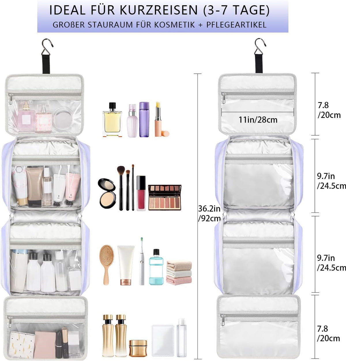 Hanging Travel Toiletry Bag,Large Capacity Cosmetic Travel Toiletry Organizer for Women with 4 Compartments & 1 Sturdy Hook,Perfect for Travel/Daily Use/Christmas