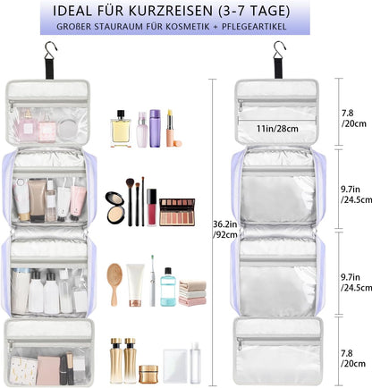 Hanging Travel Toiletry Bag,Large Capacity Cosmetic Travel Toiletry Organizer for Women with 4 Compartments & 1 Sturdy Hook,Perfect for Travel/Daily Use/Christmas