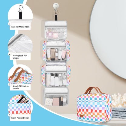 Hanging Travel Toiletry Bag,Large Capacity Cosmetic Travel Toiletry Organizer for Women with 4 Compartments & 1 Sturdy Hook,Perfect for Travel/Daily Use/Christmas